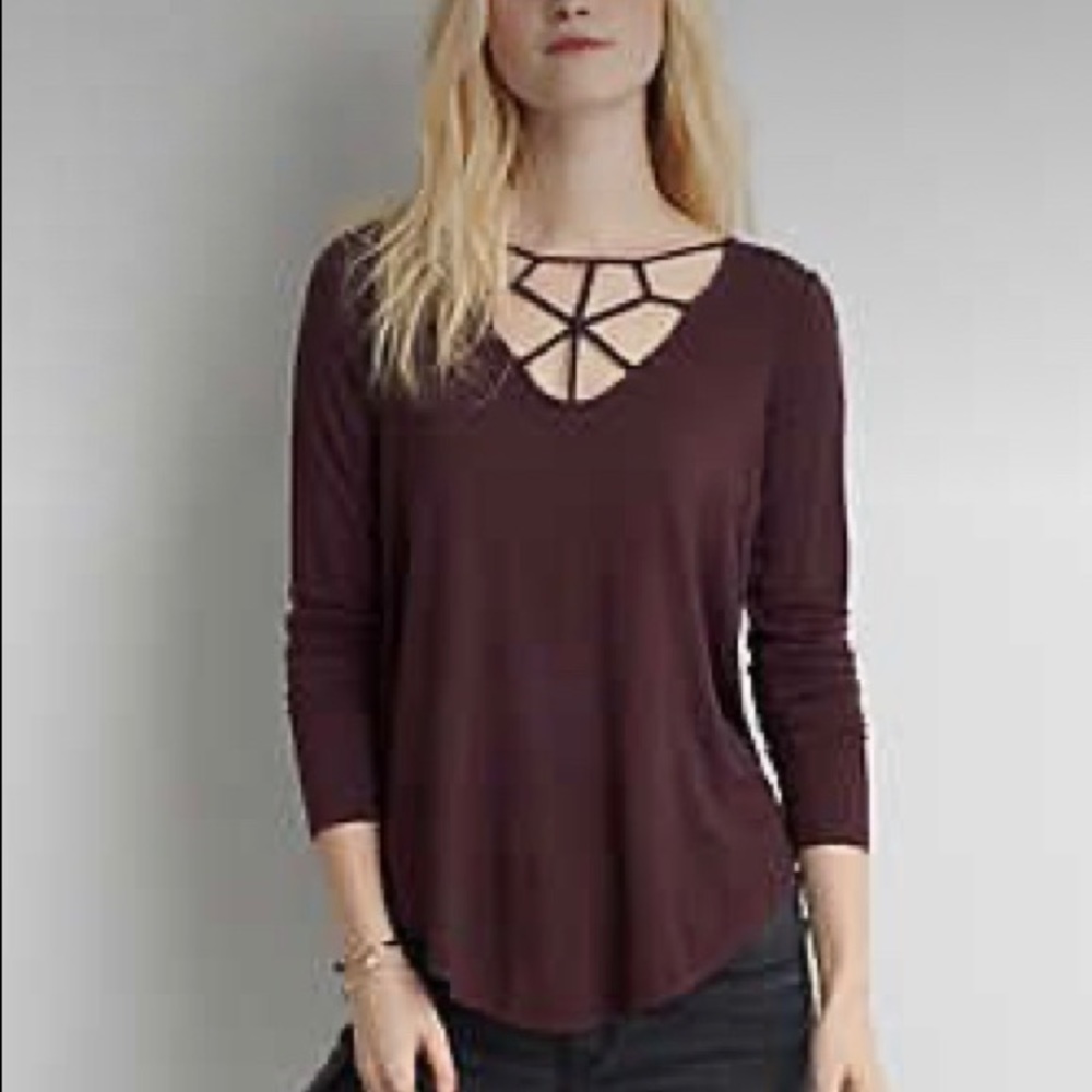 AEO Soft & Sexy Cage Front T-Shirt , Gray XS - Picture 1 of 10